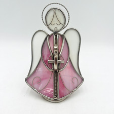 Stained Glass Angel Tea Light 7.5 in x 5 in Pink Candle Holder