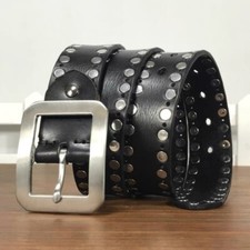 Real Leather Belt Heavy Metal Rivet Studded Waistband Unisex Punk Belts Handmade