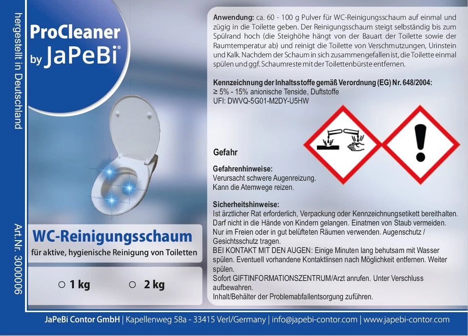1 kg WC Schaum Reiniger Reinigungsschaum Zauberschaum Toilette - Bild 3 von 3