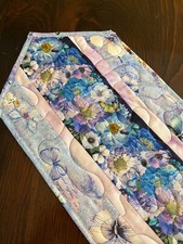 Handcrafted - Quilted Table Runner - Beautiful Blue Blooms - Spring - NEW 2025