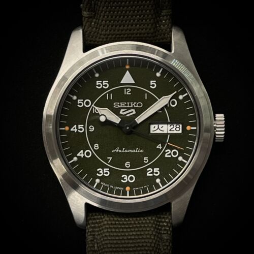 JDM Seiko 5 Automatic Olive Dial Japanese Flieger Field Watch 4R35-10A0 SBSA141