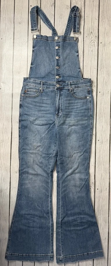Judy Blue Women's Stretch Medium Denim Tummy Control Flare Overalls Sz XL A1002
