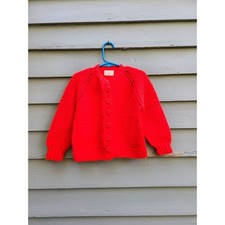 Handmade Knit Cardigan Red Pointelle Raglan Button Front Sweater Kids 4T