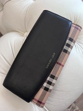 Burberry Long Wallet Black Leather Nova Check Gold Logo Authentic Certified