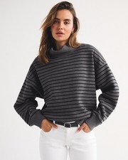 Abercrombie Women's Sunday Oversized Funnelneck Sweatshirt dark gray stripe SALE