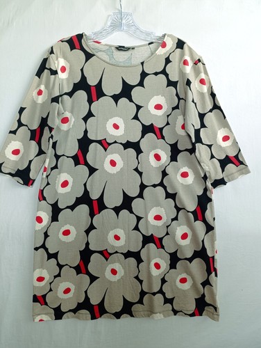 Marimekko Unikko Floral Dress Mod Poppy Print 100% Cotton Made in Estonia Size M