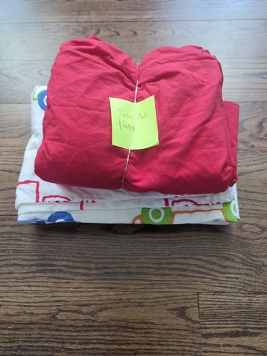 IKEA Kids Twin Duvet W/Set Of Red Sheets Cover Cars Trucks Buses Motorcycle - Picture 13 of 13