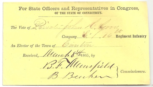 1865 Connecticut Civil War  Soldiers' Vote Cover ~ Company E 16th Regiment