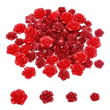 AHANDMAKER 80 Pcs Red Rose Flowers Beads, 4 Styles Dyed Synthetic Coral Beads...