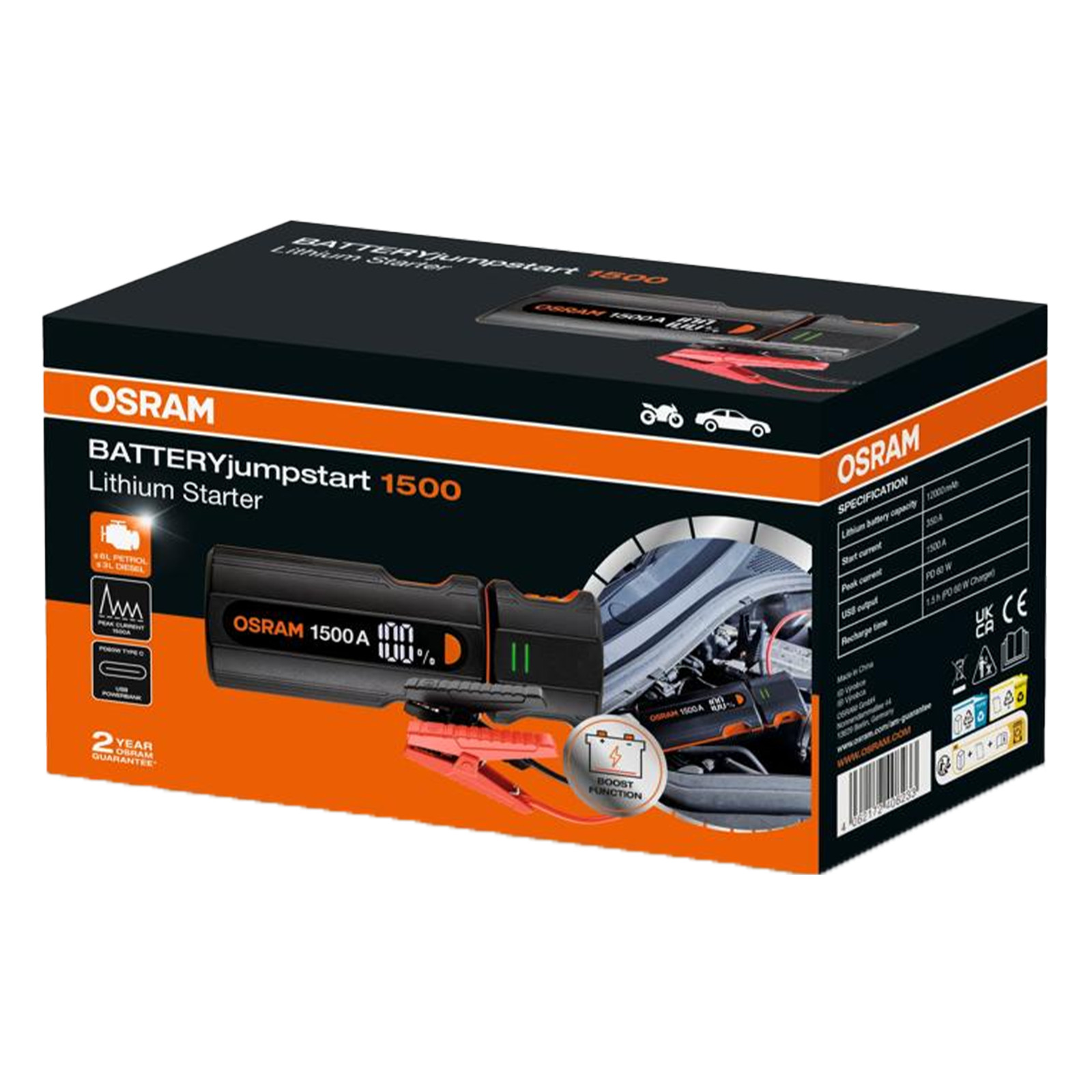 OSRAM BATTERYjumpstart 1500 OJS030 Booster Avviamento Litio 1500A 12V Power Bank foto 2