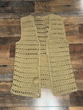 Vintage 70s Crochet Hippie Vest Tunic Style Golden Mustard Festival Wear Sz L 