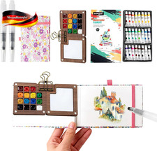 Reise Aquarellset mit 24 Farben, Kompaktes Mal- und Skizzenblock Kit