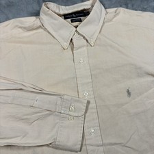 Ralph Lauren Dress Shirt Mens 17 36-37 Beige Micro Check Yarmouth Cotton Formal