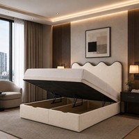 Plush Velvet Upholstered Ottoman Storage Divan Bed Frame with Wave Headboard