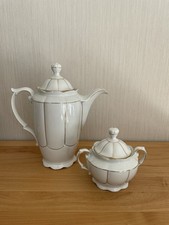 Bavaria Porzellan weiß/gold mit Krone & Nr 4+7 Kaffeekanne & Zuckerdose Vintage 