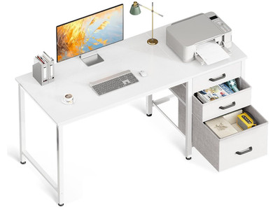Coleshome Computertisch mit Schubladen, 120 x 48 cm Bürotisch mit Stauraum, WEISS