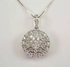 14K White Gold Plated 2Ct Round Cut Lab Created Diamond Cluster Pendant Necklace