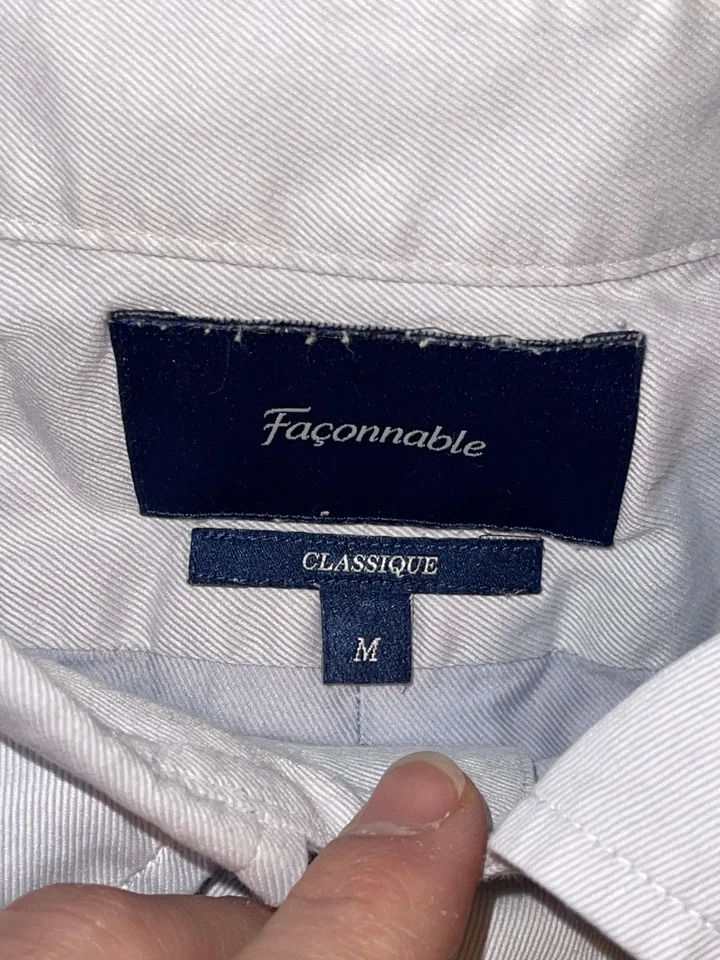 Camisa Faconnable Para Hombre Mediana Blanca Clásica Con Botones Manga Larga Bolsillo Foto 2 de 4