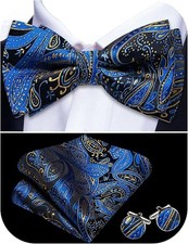 Paisley Striped Bow Tie for Men Silk Pre-Tied Bowtie Set