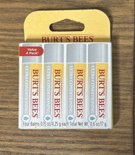 New Burt's Bees Ultra Conditioning Moisturizing Lip Balm 4 Pack Sealed