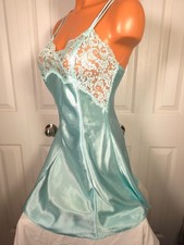 Victoria  s Secret VTG Strappy Chemise Nightie Gown Y2K Aqua Blue Lace Size S