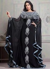 Dress Islamic Kaftan Dubai Stylish Black Moroccan Georgette Gown Eid SALE Long