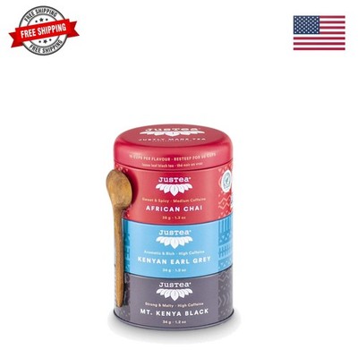 Black Tea Trio | Stacking Tins Variety Pack with Hand Carved Tea Spoon | Loos...