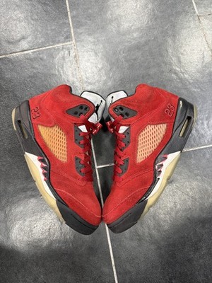 Size 7 m Air Jordan 5 Retro Mid Raging Bull Suede Sneakers Red Black - DD0587600