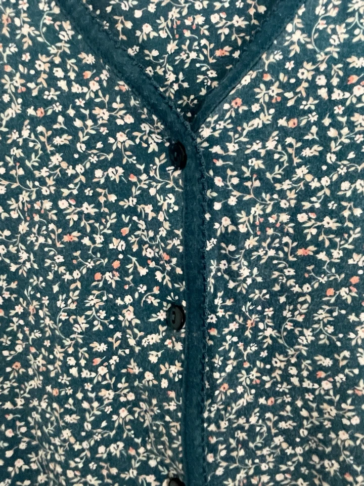 Top de pijama Charter Club Intimates floral 100 % algodón con botones cuello en V verde azulado M para mujer Foto 4 de 4