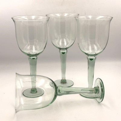 #ad Set Of 4 9.5quot; Light Green Recycled Water Wine Glass Goblets Wide Rim Sturdy Stem $114.99
