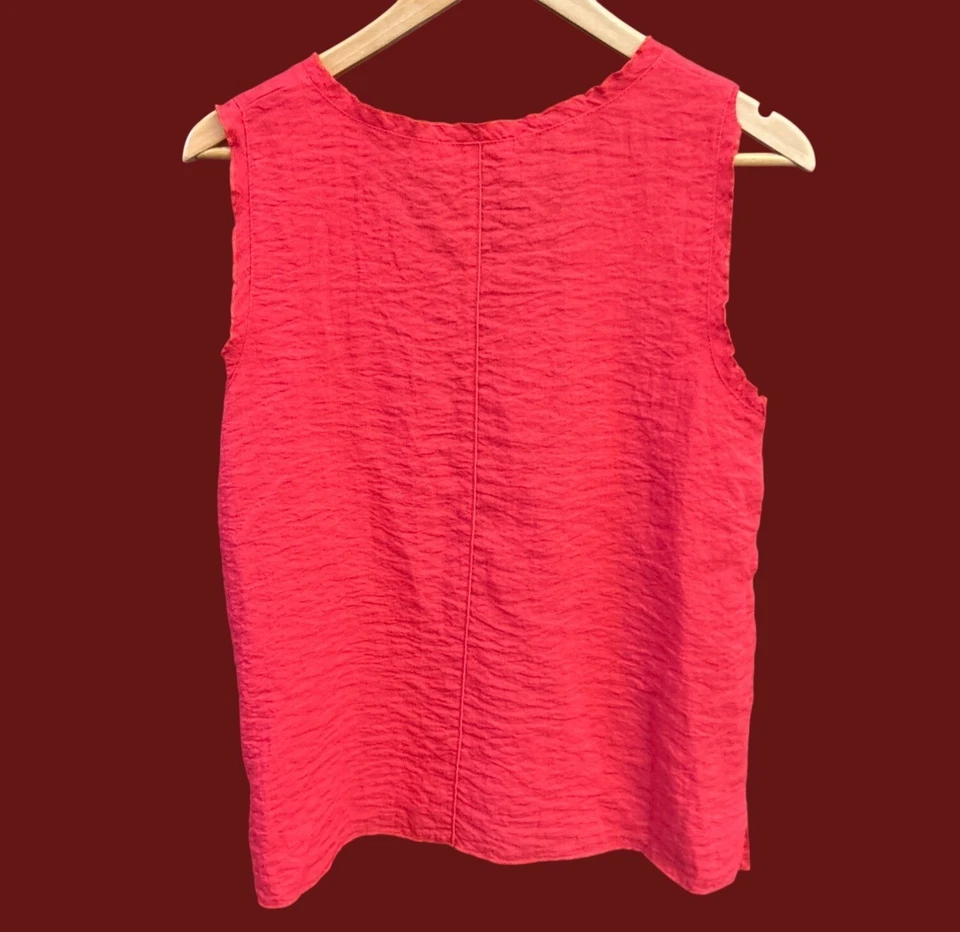 Habitat Red Textured Sleeveless Scoop Neck Crinkle Fabric Summer Casual Tank Top - Image 2 of 4