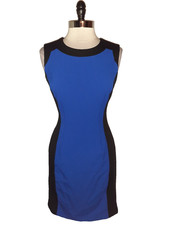 CALVIN KLEIN Size 8 Sheath Dress Black Blue Sleeveless Stretch Woven