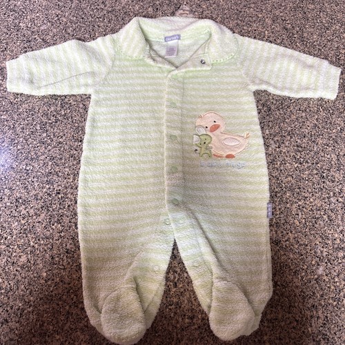 Vtg Carter’s Baby Clothes Small 0-3 Months Duck Green Footed Terry Cloth Sleeper