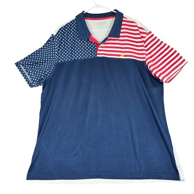 IZOD Golf Polo Shirt Men XL Blue American Flag Stars Stripes Performance Stretch