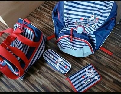 Scout Sunny Schulranzen Set 4tlg Happy Stripes Mädchen Rucksack Lila Ranzen