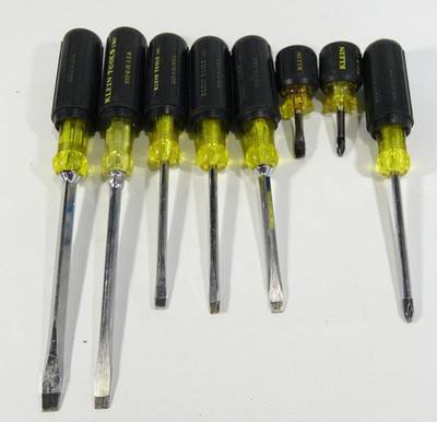 8 Klein Electrician Screwdrivers 605-4, 603-4, 600-4, 602-6, 600-6, 600-1, 603-1
