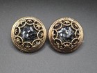 Vintage Large Fillagree Black Sequin Statement Pierced Earrings Bronze Goldtone — photo 4