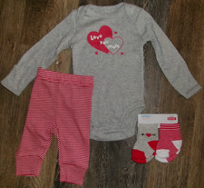 Baby Valentine's Day Outfit  Socks Carters NEW Size 3M Bodysuit  Pants