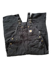 Mens Carhartt Black Carpenter Workwear Canvas Double Knee Overalls 40x28 Vintage