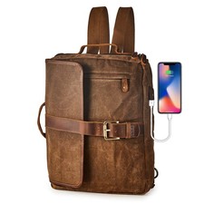 Vintage Waterproof Waxed Canvas Convertible Laptop Messenger Backpack Rucksac...