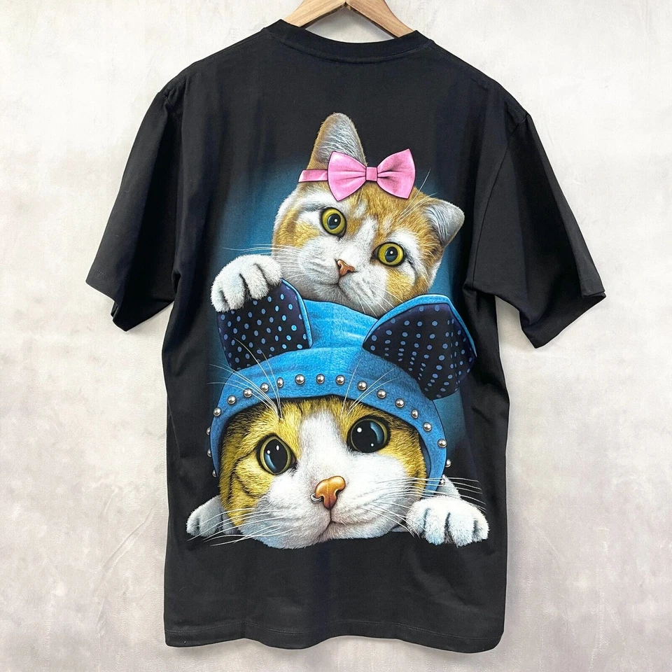 Thanabat Grunge Cat T-Shirt Size Large 3D Glow In The Dark Double Sided Kitty - Image 3 of 4