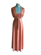 Vintage 1970 s Maxi Dress Matching Shrug Blush Nude Sundress Fall Suit Set