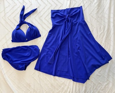 VENUS Royal Blue 3 Piece Swimsuit Set  Bikini C Cup Bottoms 8 Cover Up Skirt S/M