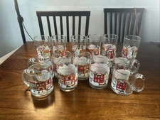 Set of 15 Vintage Libby Cocktail Tumblers & Mugs Christmas Village Currier Ives