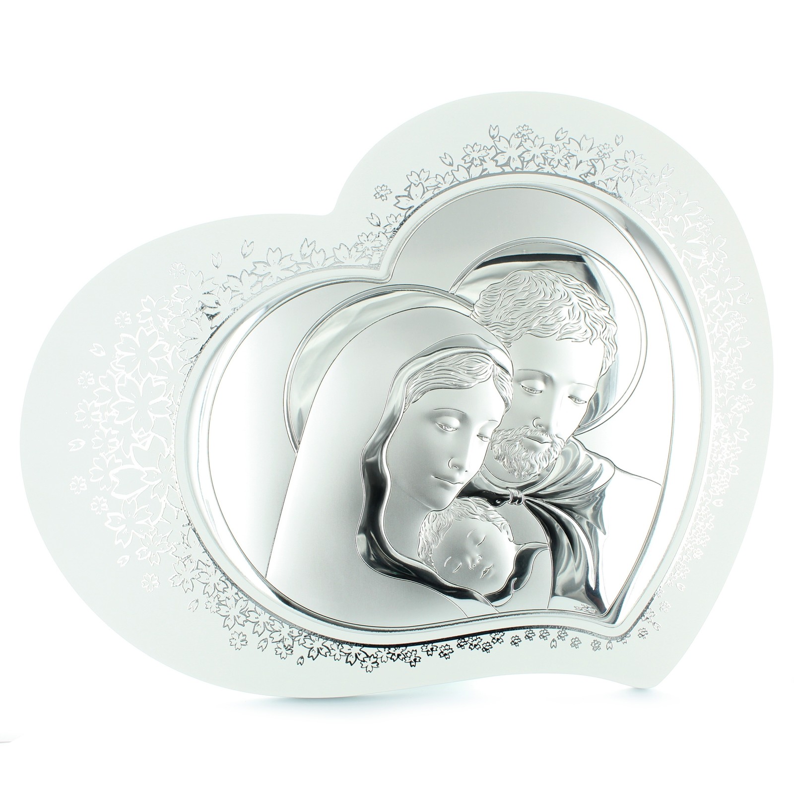 Cadre Sainte Famille bois blanc 38x30 cm avec finitions artisanales