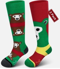Merino Wool Ski Socks Kids 2 Pairs, Winter Warm Knee High Snowboarding Therma...