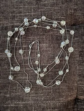 Anthropologie Lucite Clear Beaded Double Stranded Necklace 22”