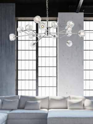 Crystal Chandelier Sputnik Light Fixture Chrome Large Foyer or Dining Room 42''