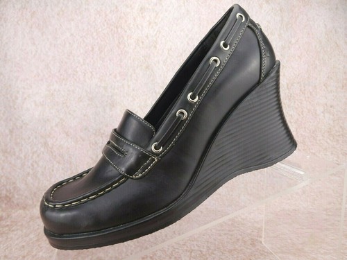 US 6.5 Vtg 90s Y2K LEI Black Chunky Wedge Platform Goth Bratz Doll Grunge Shoes - Picture 3 of 9