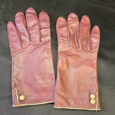 Women's Brown Leather Gloves Tan Trim Large Made in Philippines Missing Button